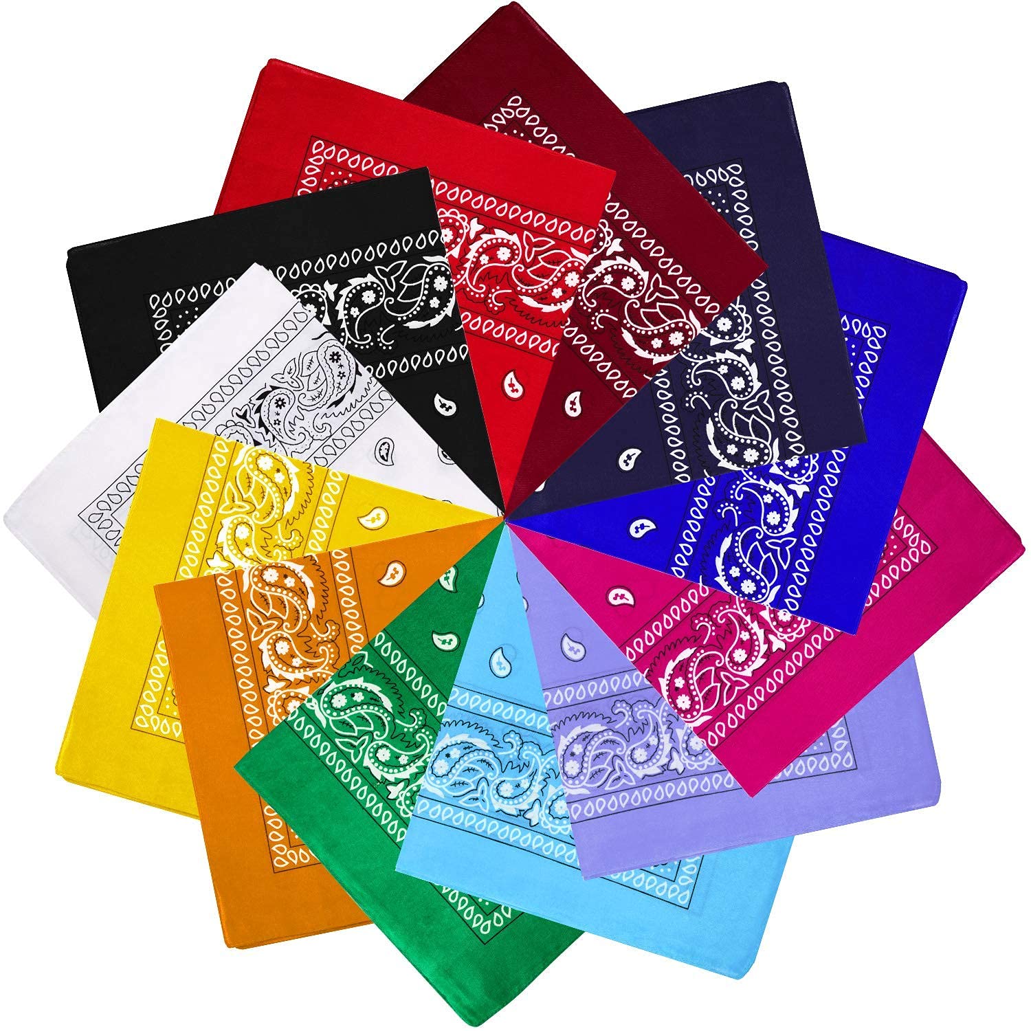 12 Pieces Paisley Bandanas Cowboy Bandanas Square Bandanas Unisex Novelty Print Head Wrap Polyester Scarf Wristband for Adults and Kids (Multicolor)