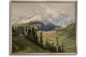 VODEFOAD Nature Landscape Vintage Wall Art for Home Decor, Mountain View Canvas Wall Art, Farmhouse Muted Spring Summer Paintings Art Picture Aesthetic for Bedroom Bathroom Living Room Office Decor (8" x 10"-UNFRAMED)