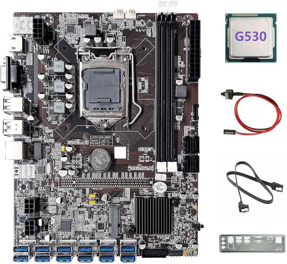 Lodokdre B75 BTC Miner Motherboard G530 CPU 12x USB3.0 Riser Kit