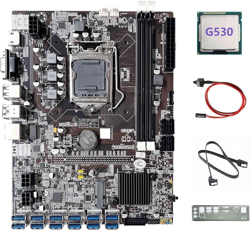 Lodokdre B75 BTC Miner Motherboard G530 CPU 12x USB3.0 Riser Kit