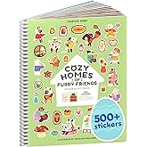Cozy Homes of Furry Friends 500+ Sticker Book by Cupkin Fun Toddler Calendar Activity Coloring + Sticker Book, 12 Coloring Pages + Scenes for 2–8 Years Children, Valentines Gifts for Kids