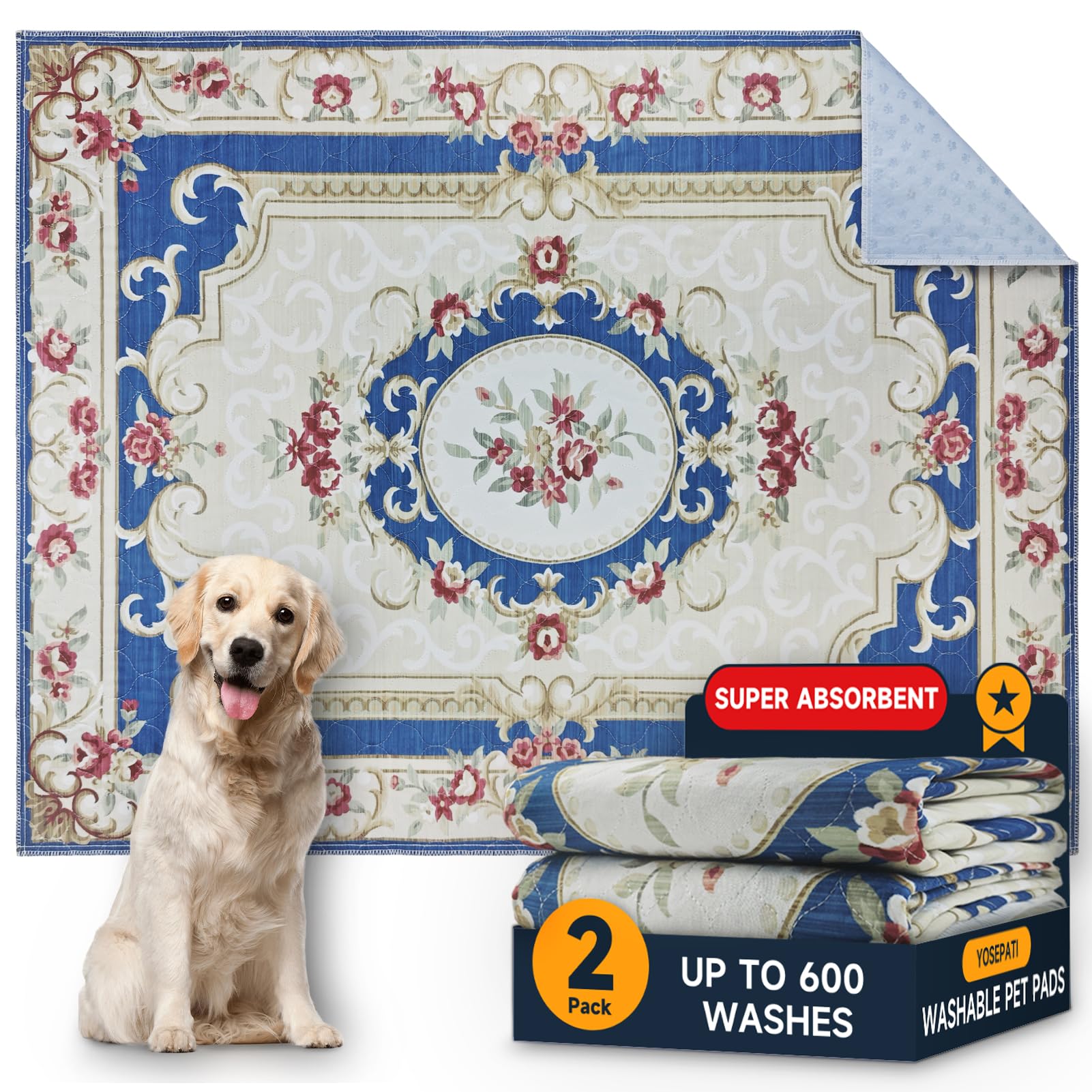 YOSEPATI Washable Pee Pads for Dogs,2 Pack Reusable Puppy Pads with Pheromones, 2026 Upgraded PuppyPad 36"x48" Super Absorbent Waterproof Pet Training Pads, Non-Slip Potty Pads for Crate,Floor,Sofa