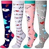 Vicenpal 4 Pairs Nurse Socks Novelty Nursing Knee Long Sock for Women Medical Sock Athletic Outdoor Sock for Nurse Appreciation Gifts