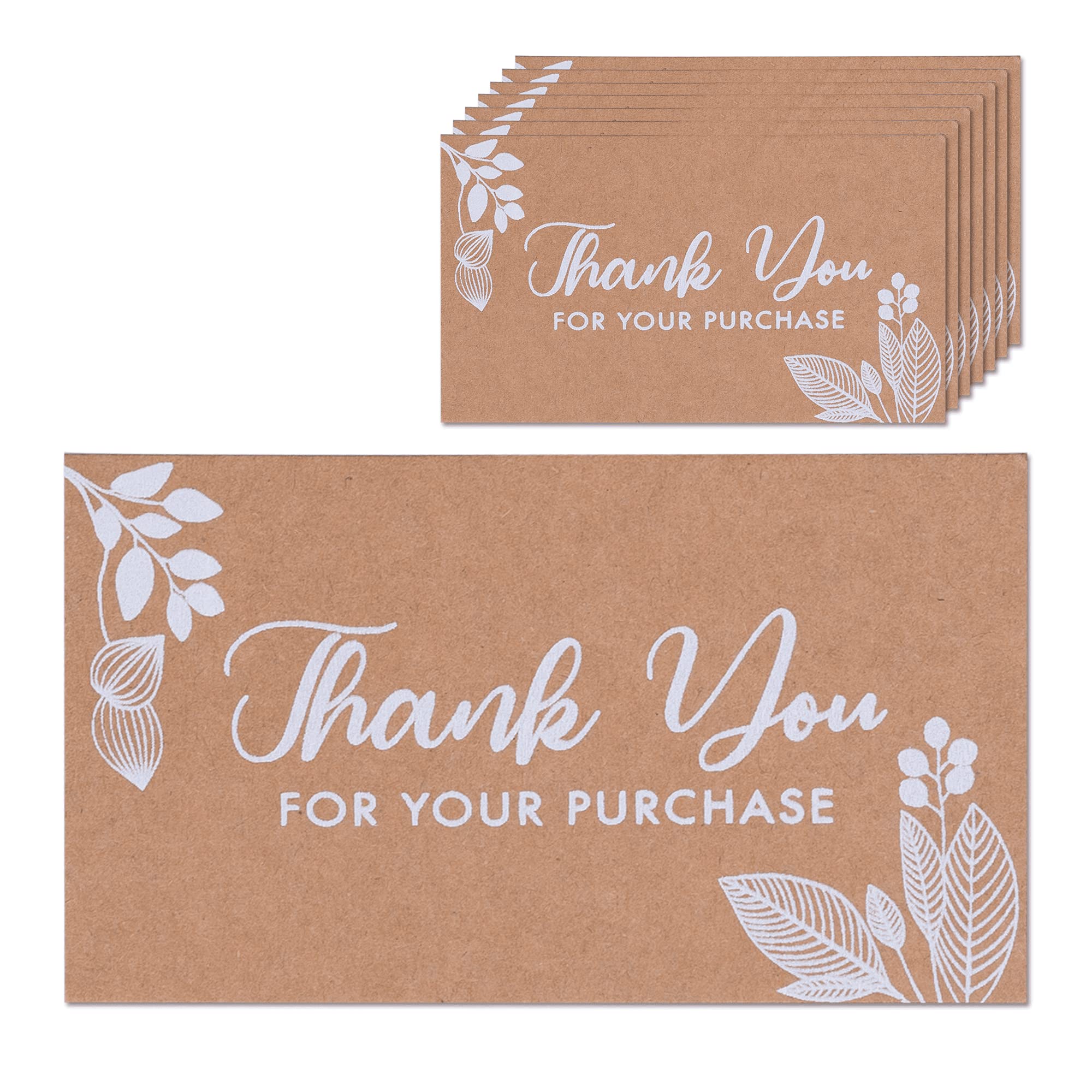 Thank You For Your Order Cards, 100-Pack Kraft Floral Thank You For Your Purchase Cards, 5.08 x 8.9 cm, Business Card Size