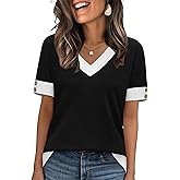 WIHOLL Womens Short Sleeve Sweater Lightweight Knit Tops Summer Spring Shirts with Buttons Trendy