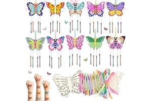 TREACLUB 10 Pack Butterfly Wind Chime Kit for Kids Make Your Own Butterfly Wind Chime Wooden Crafts DIY Make a Wind Chime Kit DIY Coloring Butterfly Ornaments for Girls Boys