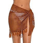 Lecieldusoir Women's Sarong Crochet Sarong Cover Up Short Bathing Suit Wrap Skirt with Tassels