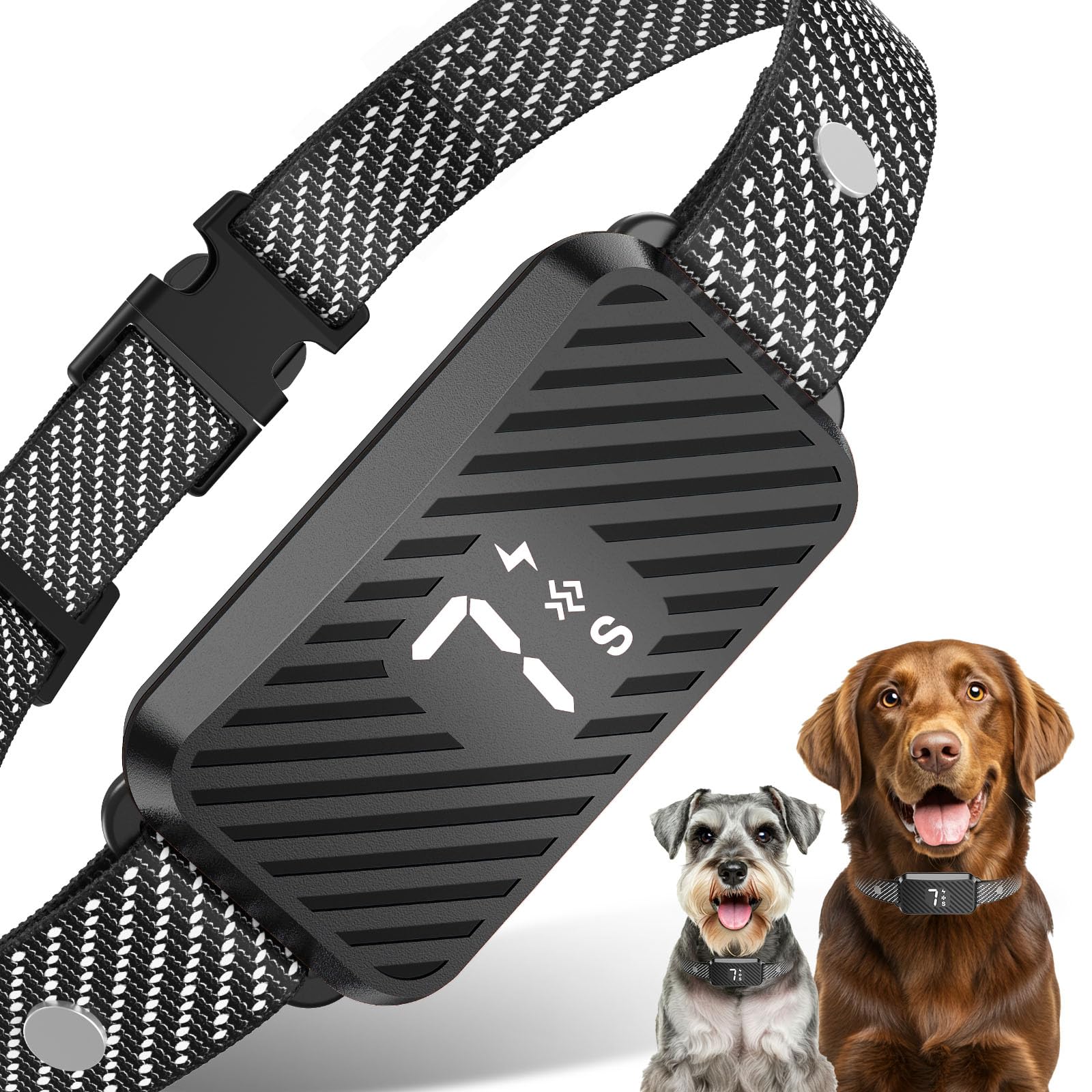 KJKZO Dog Bark Collar for Large Medium Small Dogs, Effective No-Bark Collar, Smart Barking Collar, Rechargeable Bark Collar with 7 Sensitivity, 3 Modes, Waterproof, Light Black Image