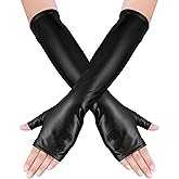obmwang Long Shiny Metallic Fingerless Gloves Halloween Party Costume Gloves for Women and Girls