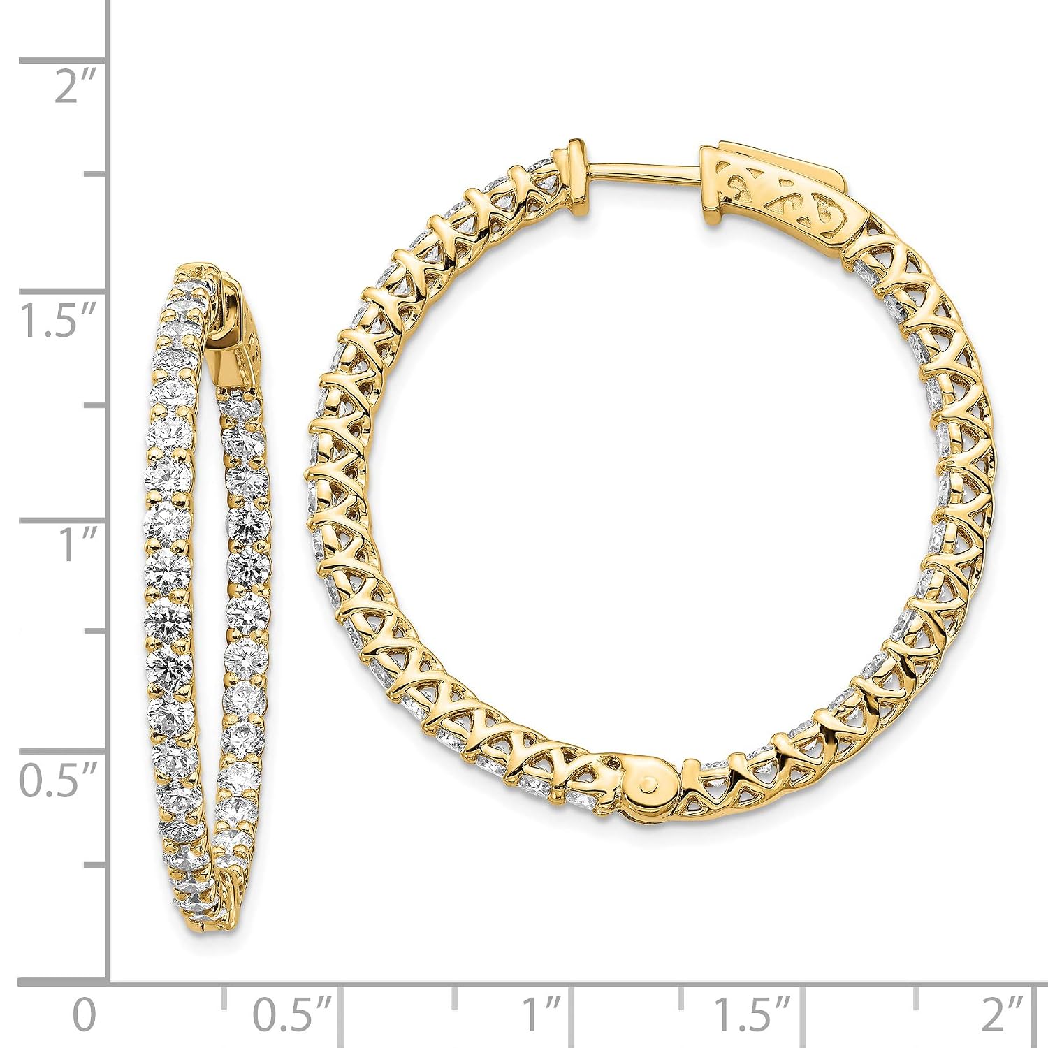 Amazon Com 14k Yellow Gold Diamond Round Hoop With Safety Clasp