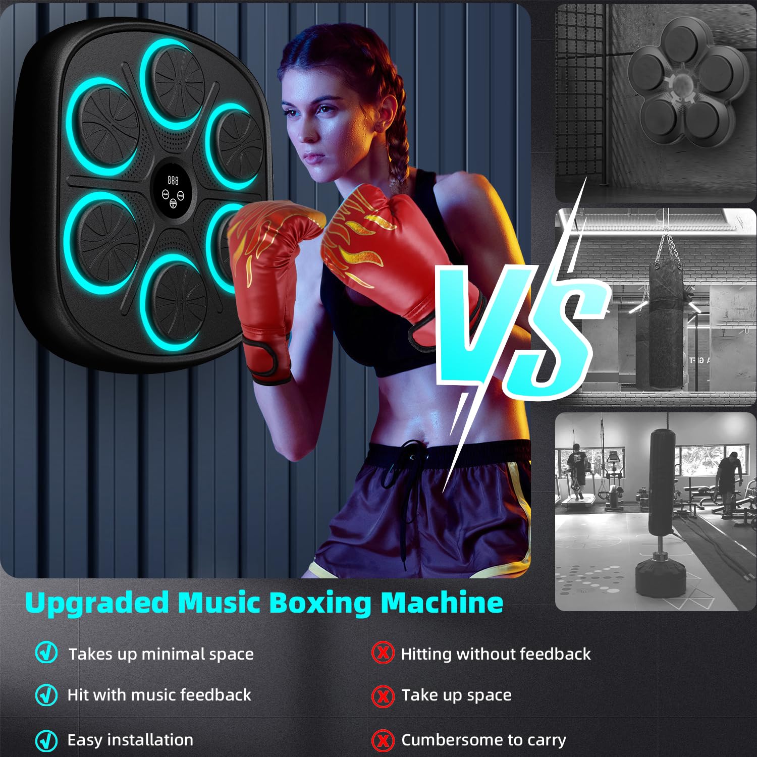 ColorAns 2024 Smart Music Boxing Machine with Boxing Gloves, Bluetooth Training Machine with LED Electronic Wall Mounted, Electronic Focus Agility Training Digital Boxing for Kids and Adults