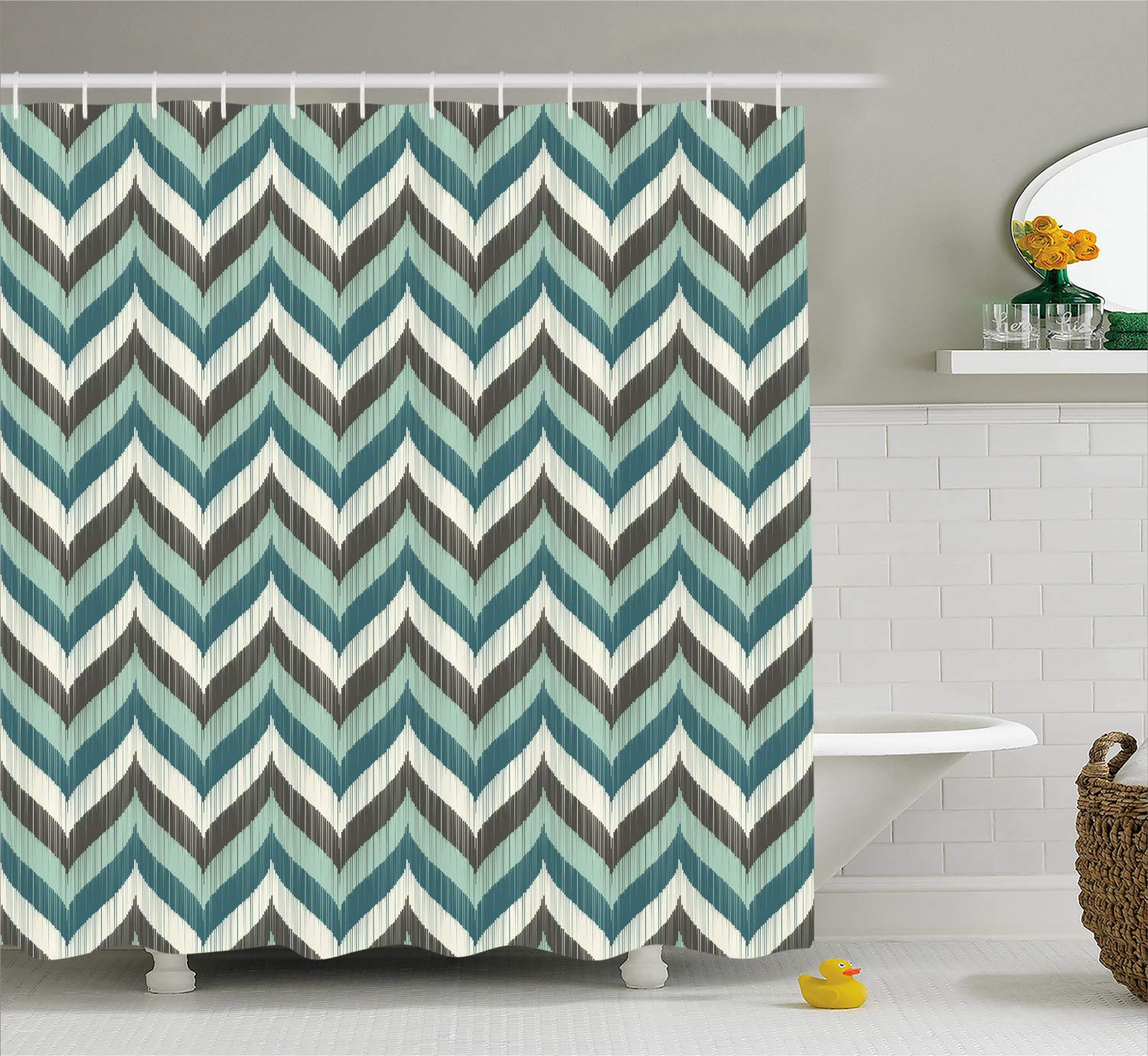 Ambesonne Aqua Shower Curtain by, Wavy Whale Tale Shapes