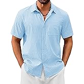 Cotrasen Men's Short Sleeve Button Down Shirts Casual Textured Shirts Summer Beach Vacation Shirt with Pocket