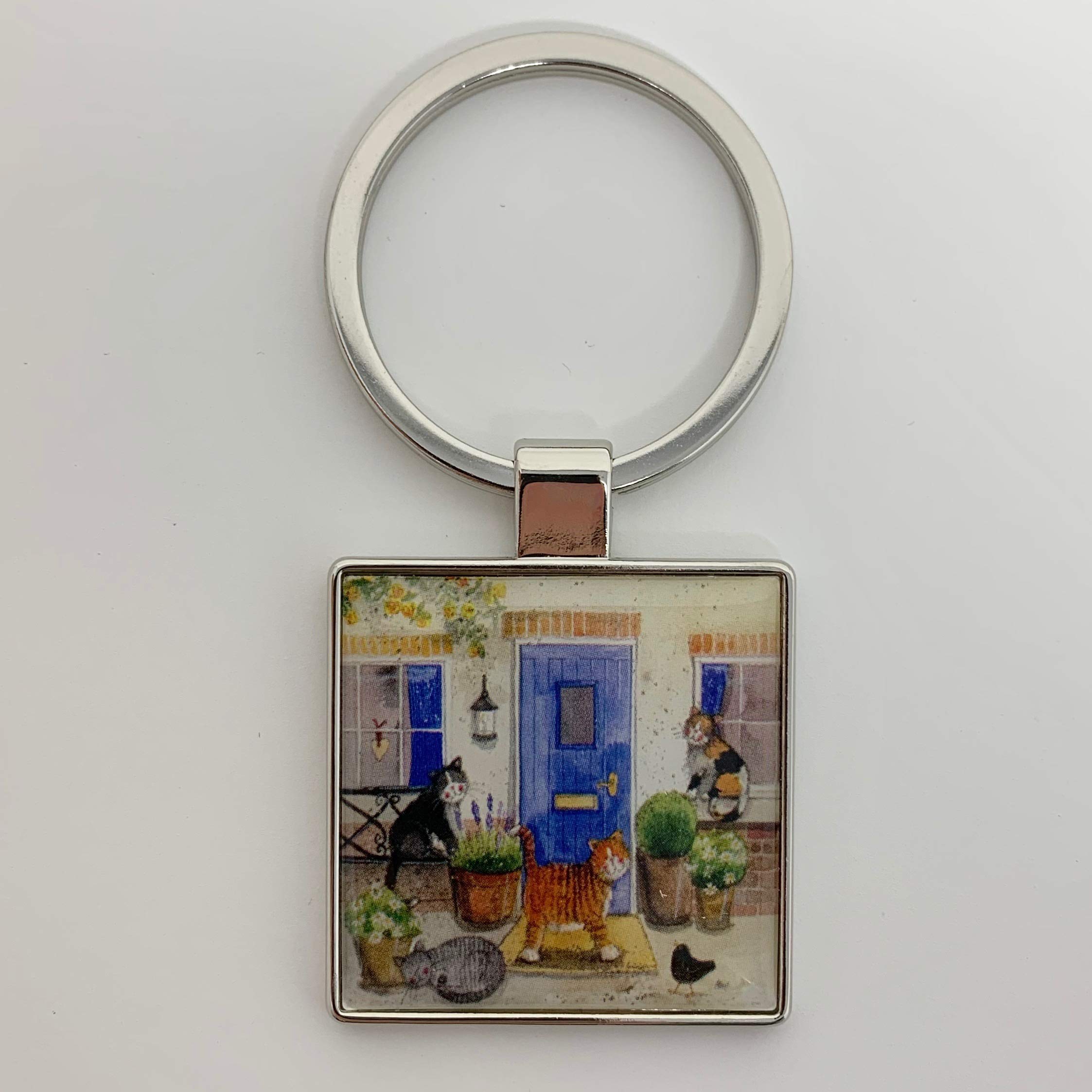 Alex Clark Friendly Felines cat Keyring - Pets - Animals - Original Artwork - Key Fob for Cat Lovers - Gift Ideas - For Purses, Bags & Keys - Designed in The UK...