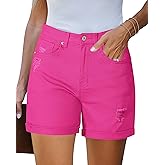 LookbookStore Jean Shorts Womens Stretchy High Waisted Ripped Denim Shorts with Pockets Trendy Distressed Cut Off Shorts