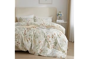 EAVD Vintage Floral Duvet Cover Queen White Soft 100% Cotton Coquette Bedding Set for Girls Women with 2 Pillowcases Chic Shabby Floral Comforter Cover with Zipper Closure