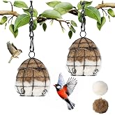 2Pcs Bird Nesting Material Holders with Natural Mixing Cotton Materia for Wild Birds Nesting Station, Refillable Hummingbird Nesting Material Cage Holder for Bird Lover Hummingbird House Material