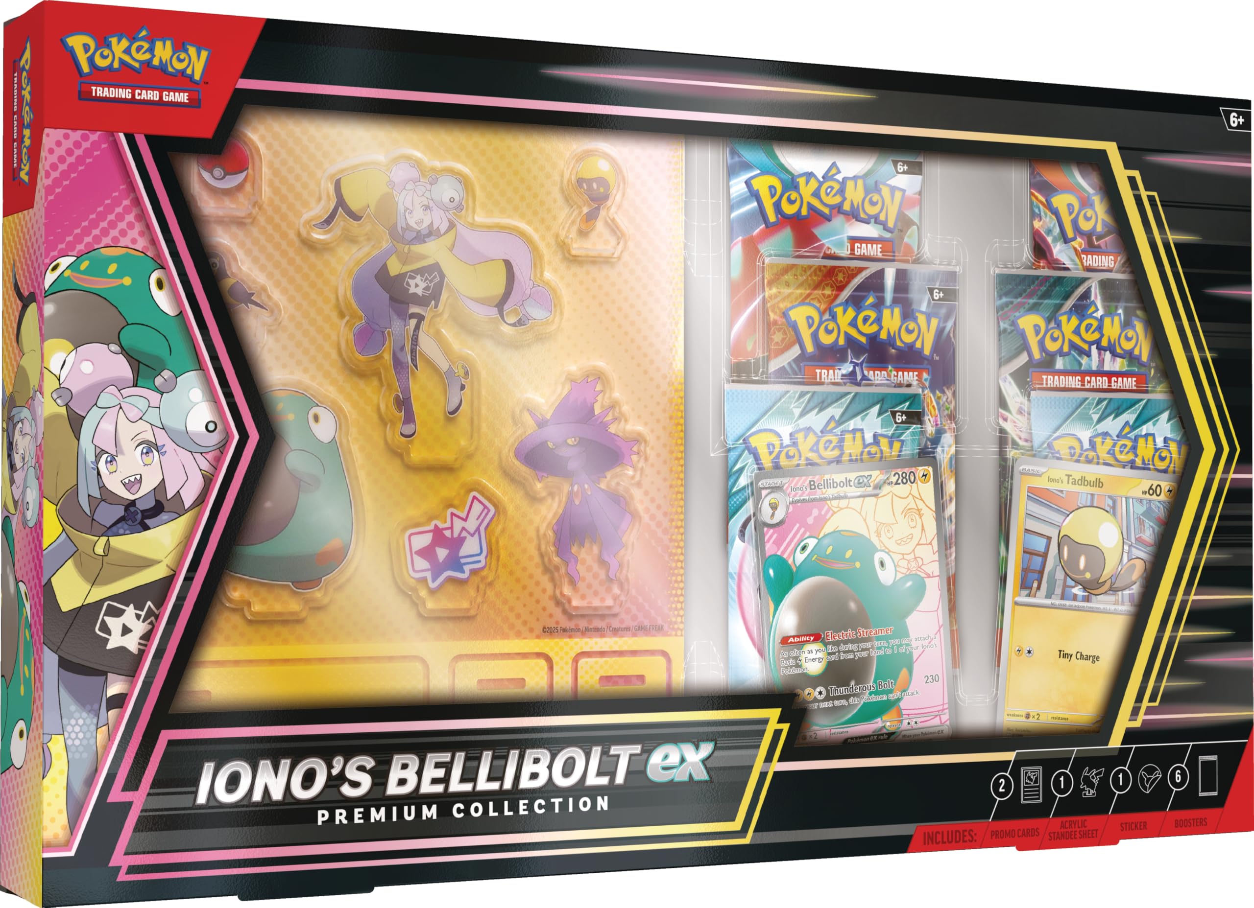 Pokémon TCG: Iono’s Bellibolt ex Premium Collection (1 full-art foil promo card, 6 booster packs & acrylic standees)