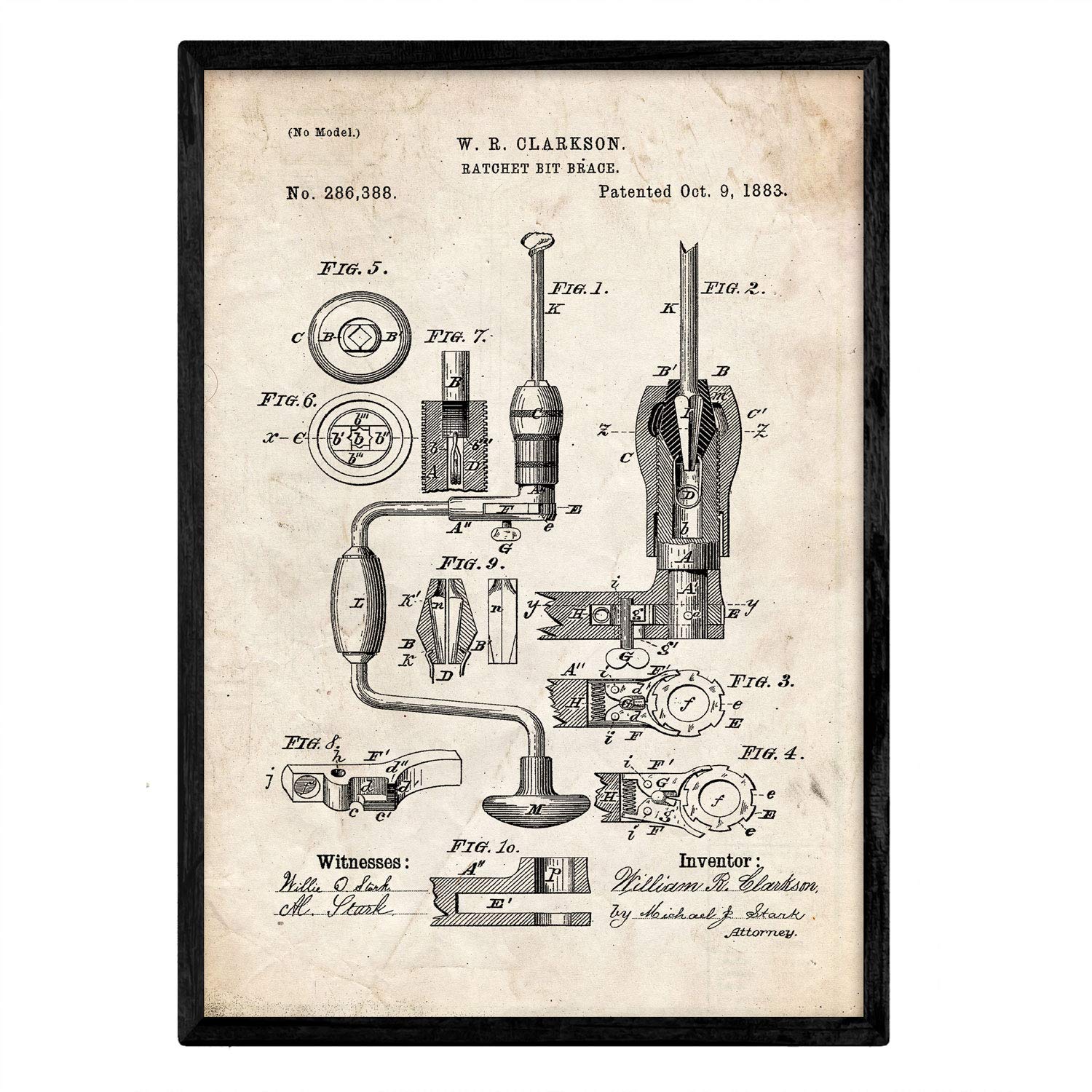 Nacnic Poster patent manual Rosca. Sheet with old design patent in A3 size and vintage background