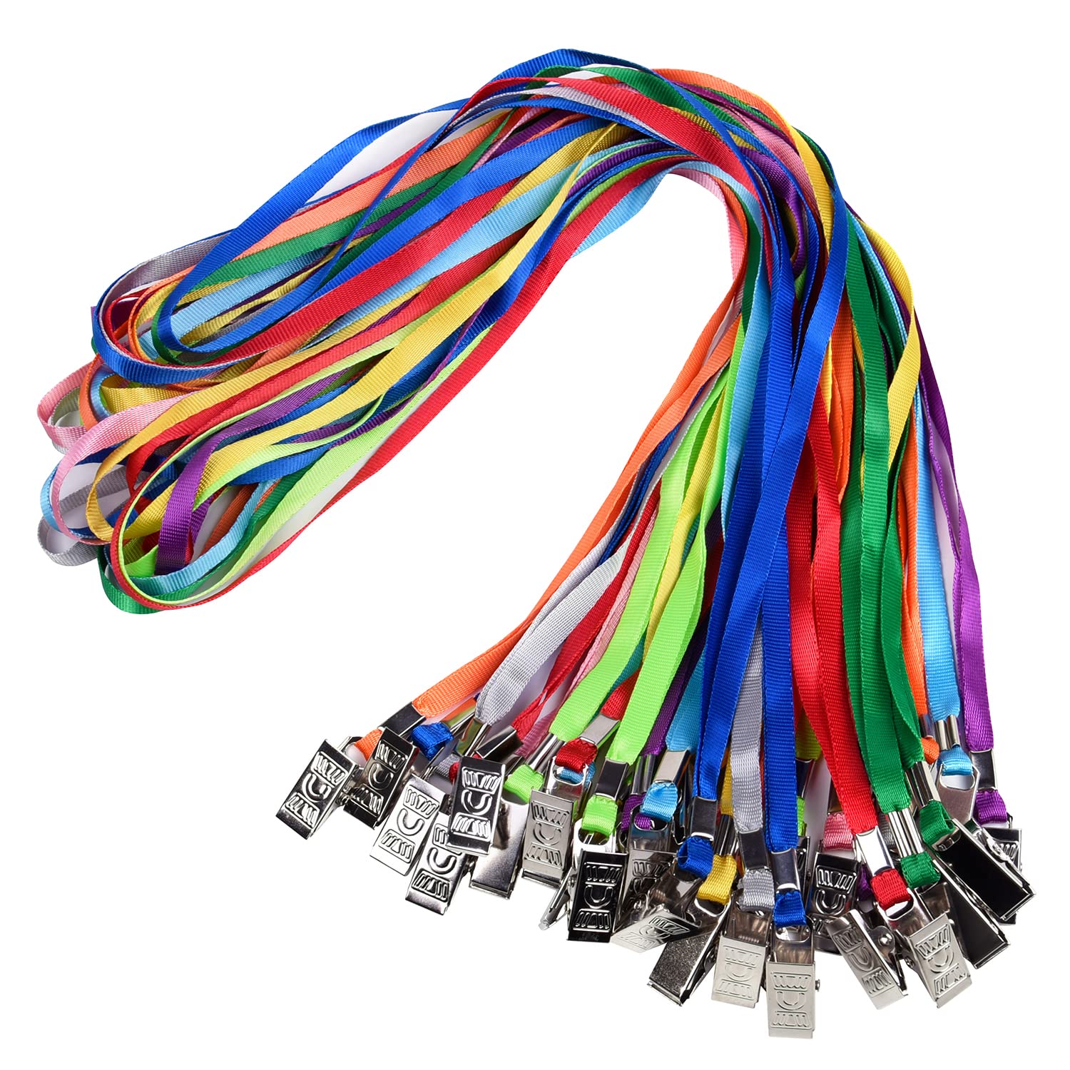 Wisdompro 30 Pack 17 Inch Colourful Blank Flat Woven Nylon Neck Lanyards, Straps, Strings with Metal Bulldog Clip Attachment for Office ID Name Tags and Badge Holders - Assorted Colours