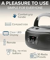 Grouptronics GTCDR-501 Small Portable CD Player with Speakers FM USB AUX view 3