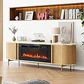 Nordivale Luxury 70" Fluted Fireplace TV Stand, Modern Chic Entertainment Center for TVs Up to 80", TV Console for Living Room, Media Cabinet with Storage,70 Inch, Oak
