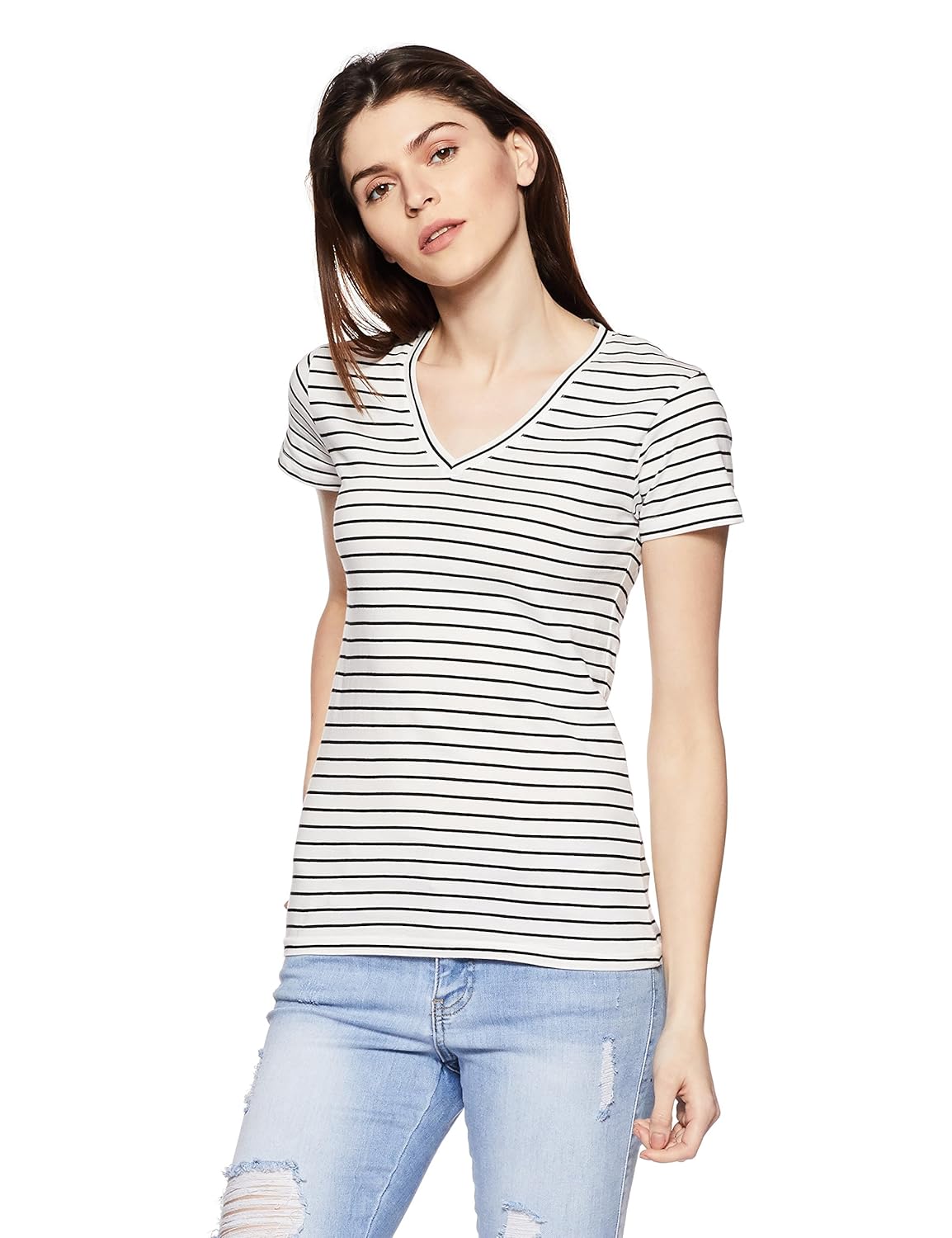 symbol amazon brand women's striped regular fit t-shirt
