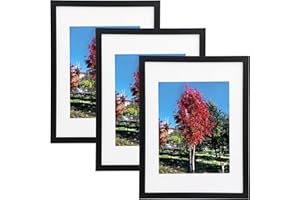 Medog 11x14 Wood Picture Frame in Black, 3 Pack 11x14 Wooden Document Frame Display Pictures 11x14 or 8x10 Diploma Certificate Degree Gallery Frame.11x14,Wood,Black,3 Pack