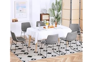 HeuGah Dining Chairs, Grey Faux Leather Dining Chairs Set of 6, 18 Inch Kitchen & Dining Room Chairs, Modern Dining Chairs with Back Upholstered Seat