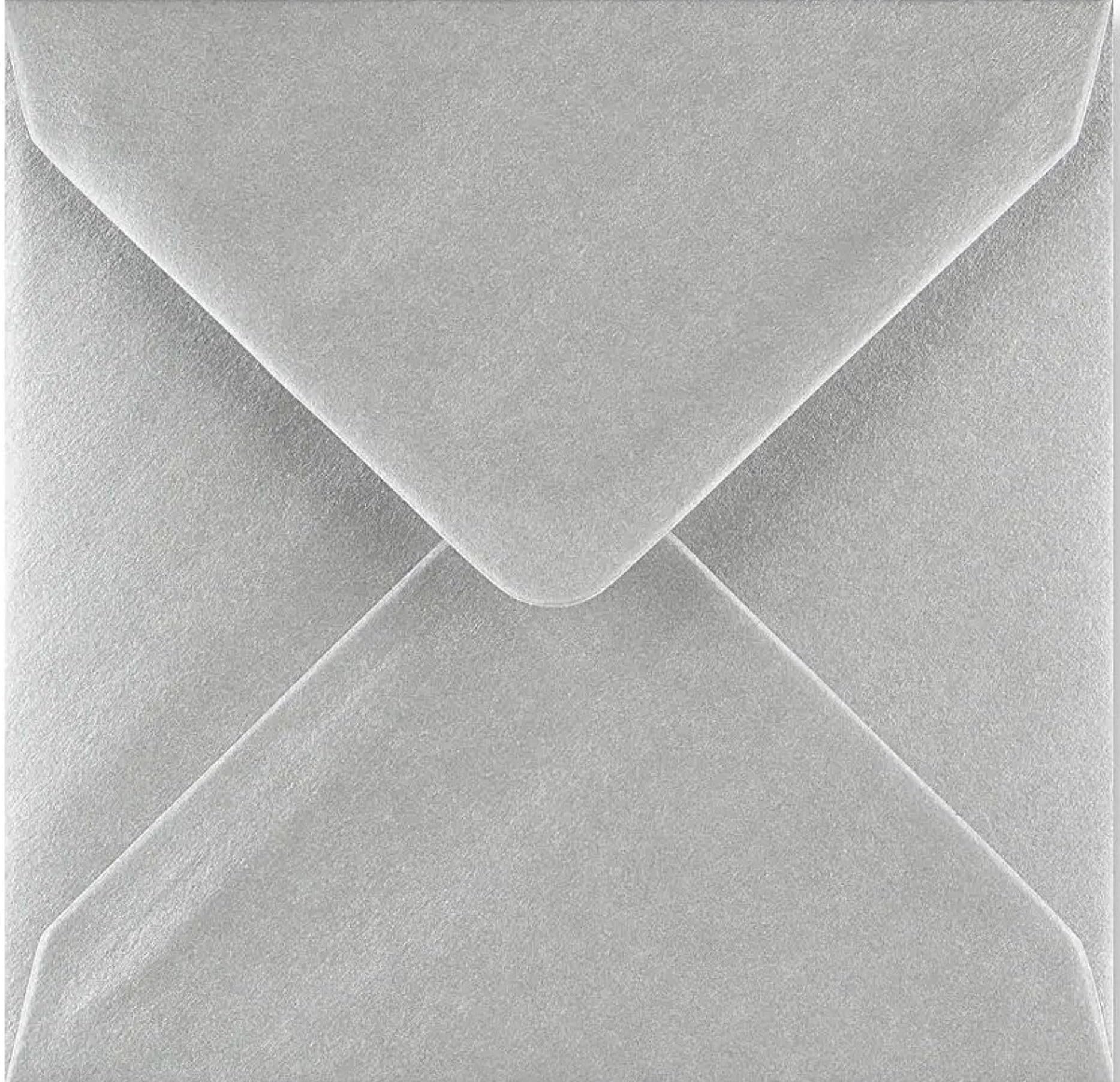 25 Pack 5” x 5” Silver Envelopes Square 130mm x 130mm Gummed Metallic Pearl
