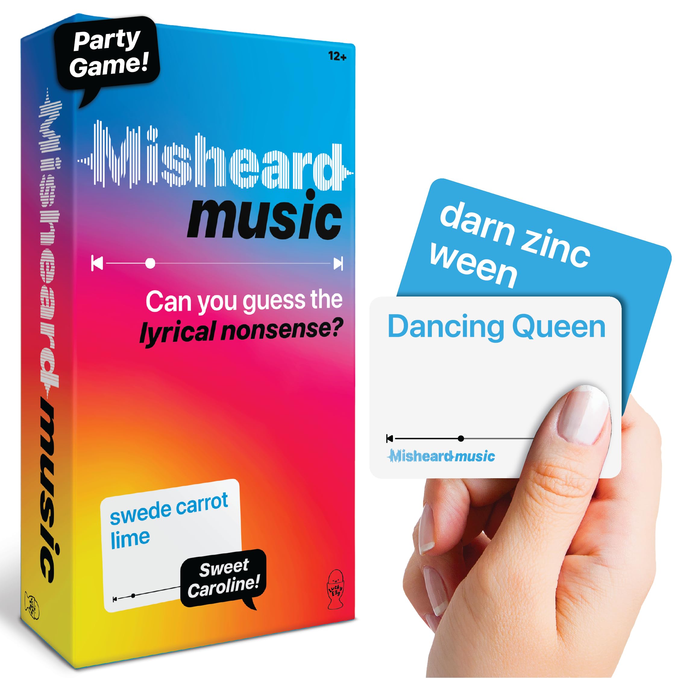 Lucky Egg Misheard Music Game – Guess the Song or Artist w/ 500 Lyrical Nonsense Cards – Hilarious Family Games for Kids and Adults – Play in Teams – Fun Music Games for Karaoke & Party Entertainment