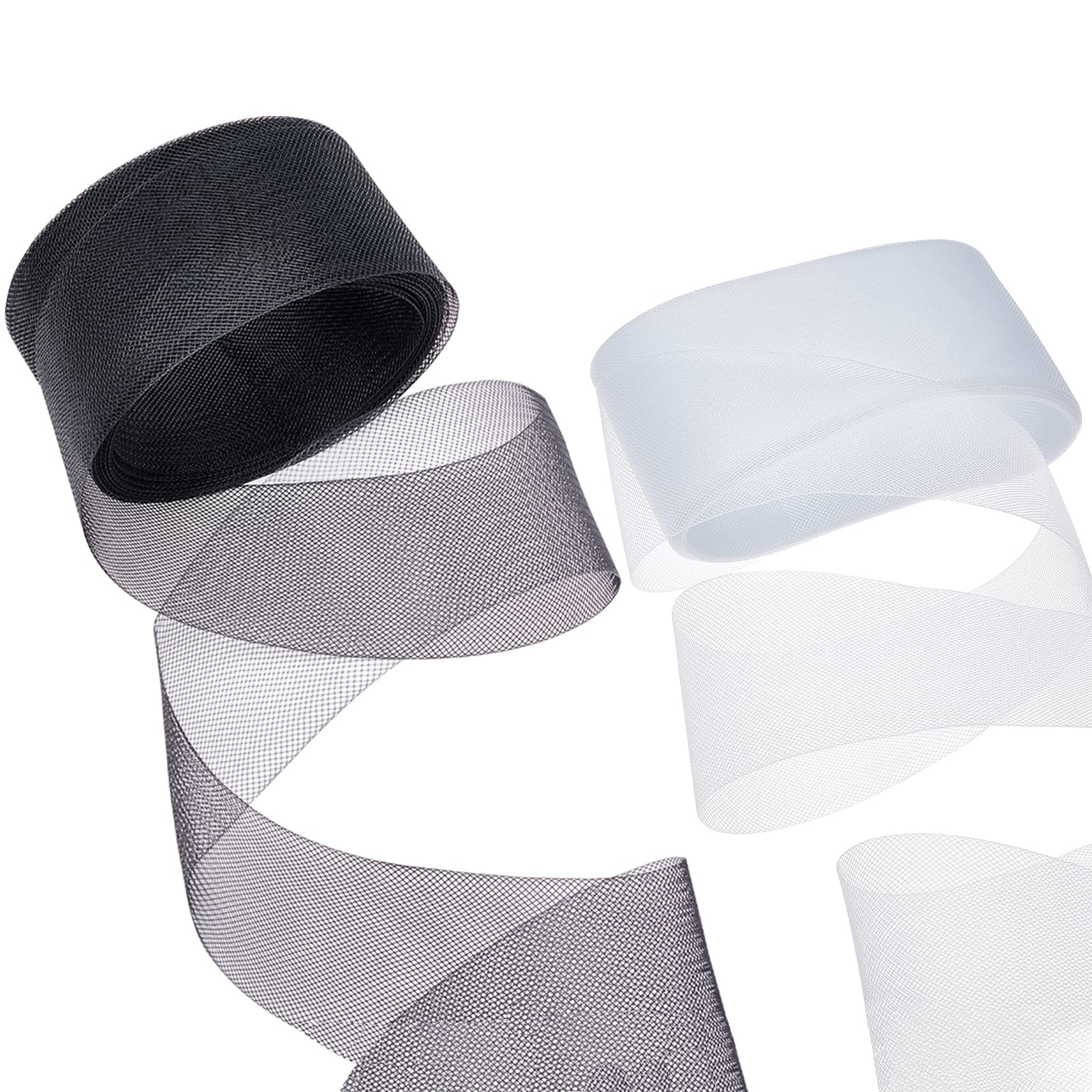 NBEADS 20 Yards 2 Colors Stiff Braid Trim, 7.5cm Horsehair Ribbon Polyester Stiff Crinoline Horsehair Mesh Braid Trim for Boning Sewing Wedding Gowns Skirt Hat Accessories, Gift Wrapping, White/Black