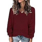 Libsorge Womens Oversized Lightweight V Neck Sweater Spring 2025 Outfits Crochet Knit Hollow Out Long Sleeve Pullover Tops