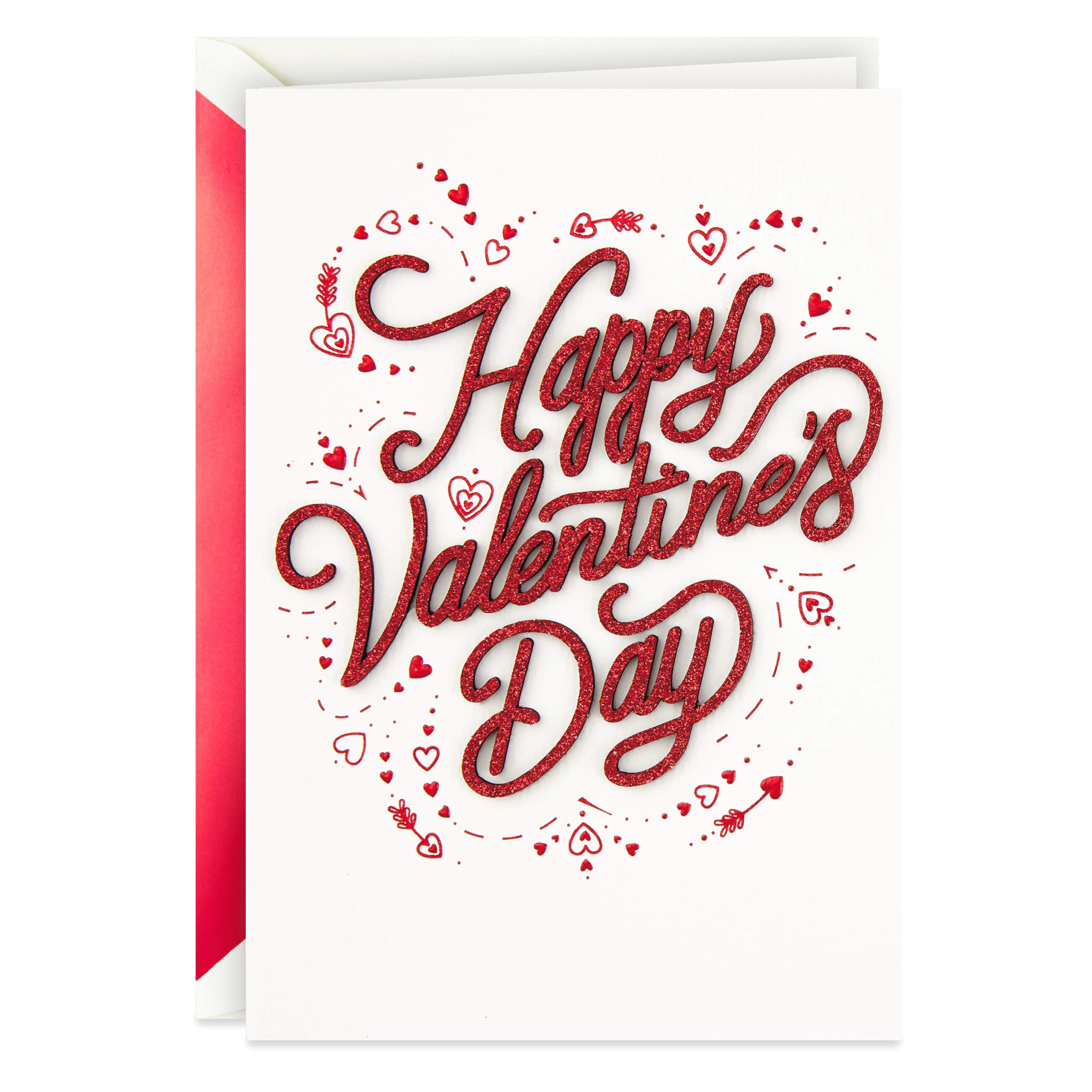 Hallmark Valentines Day Card, Red Hearts & Arrows Design, Red Text Lettering