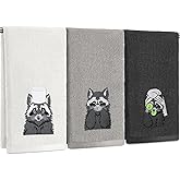 Hillsuren 3 Pcs Raccoon Gifts Hand Towels for Bathroom Decorative Funny Retro Raccoon Bathroom Decor 100% Cotton Embroidered Towels for Women Kitchen Decor, 13. 3 x 29. 5''