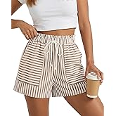 BTFBM Casual Striped Shorts for Women 2026 Spring Summer Elastic Waist Y2K Lounge Pajama Vacation Beach PJ Bottoms Clothes