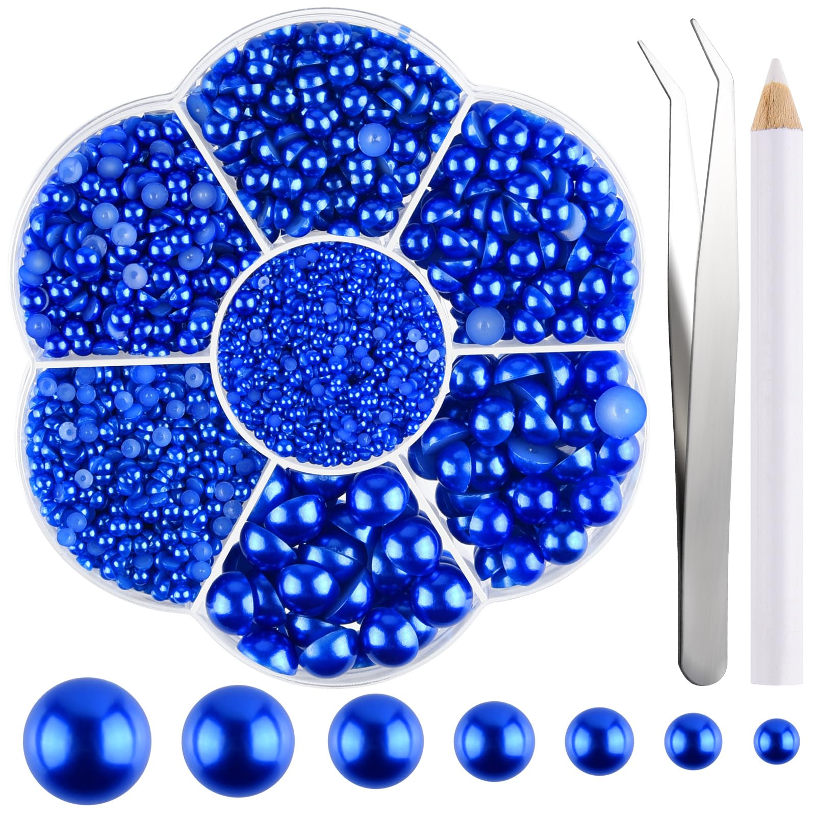 NACHLYNN 6480 Pcs Flat Back Pearl 7 Sizes Blue Flatback Pearl Beads Half Round Pearls for Crafts Embellishment Shoes Clothes Bags DIY Making — image 1