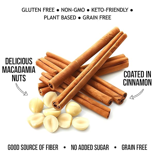 THE GRANOLA BAKERY TGB CINNAMON MACADAMIA KETO NUTS, 1G NET CARB, NO ADDED SUGAR, HIGH FIBER, GLUTEN FREE, GRAIN FREE, HEALTHY LOW CARB SNACK, 8OZ RESEALABLE CEREAL BAG