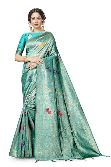 Divaastha Sky Blue Lichi Silk Floral Print Saree with Blouse Piece (APP004RAMA)