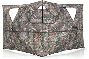 HAPPYGRILL Hunting Blind 2-Panel Pop Up Ground Hunting Blind with 3 Shoot Through Ports, Camo Concealment, Brush-in Loops, Hi