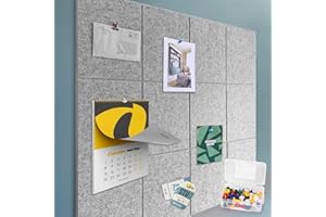 ZHIDIAN Felt Wall Tiles Bulletin Board with Removable Adhesive, 47"x35" Grey Cork Board Alternative with 40 Push Pins, 12 Pack Large Office Cork Tile Pin Board Felt Squares for Walls