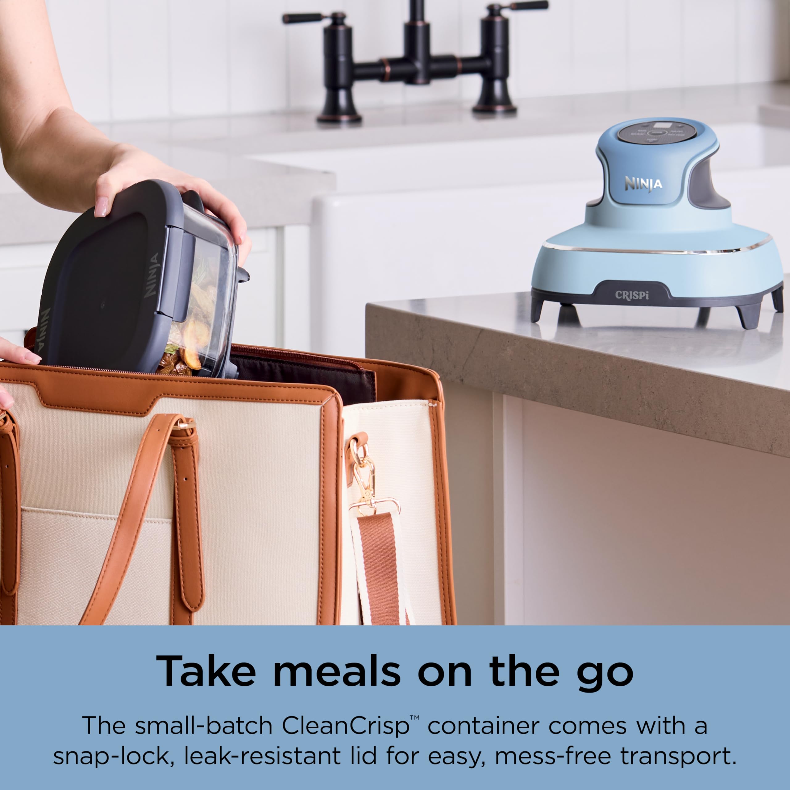 Ninja Crispi Sistema de cocción de freidora de aire de vidrio portátil 4 en 1, recipientes de vidrio de 4 cuartos y 6 tazas con tapas de almacenamiento, comidas fáciles, apto para microondas, congelador y lavavajillas, freír al aire, hornear y más, bígaro, FN101PL