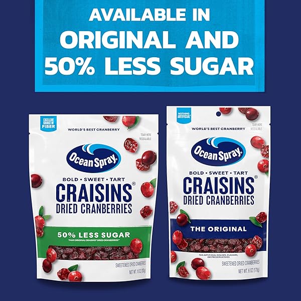 OCEAN SPRAY® CRAISINS®, 50% LESS SUGAR DRIED CRANBERRIES, DRIED FRUIT, 20 OZ POUCH