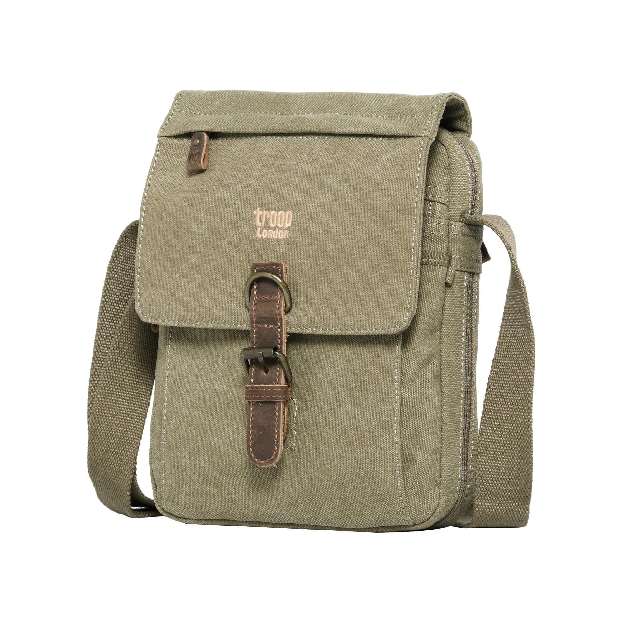 Troop London TRP0211 Classic Canvas Across Body Bag Khaki
