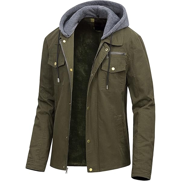 chouyatou Men's Spring Military Full-Zip Removable Hooded Cotton