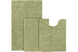 BYSURE Sage Green Bathroom Rugs Sets 3 Piece Non Slip Extra Absorbent Plush Chenille Soft Washable Bath Rugs and Mats Set