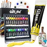 Colorful Stain Glass Paint Set,24 Colors 0.4 oz Paint for Kids to Arts | Waterproof Glass Painting Kit for Kids with Brushes &amp; Palette for Wine Glasses,Light Bulbs, Windows, Ceramics &amp; More