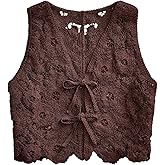 SHENHE Women's Tie Front Deep V Neck Sweater Vest Sleeveless Crop Knit Cardigan Vests