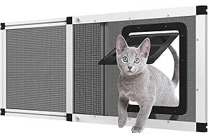 YOOCHEE Ventilated Pet Door for Window, Fits 32"-38" Width Window, 2-Min Install | Aluminum Frame + Stainless Steel Mesh | Breathable Bug-Proof | Magnetic Closure Window Cat Door, Cat Door for Window Insert