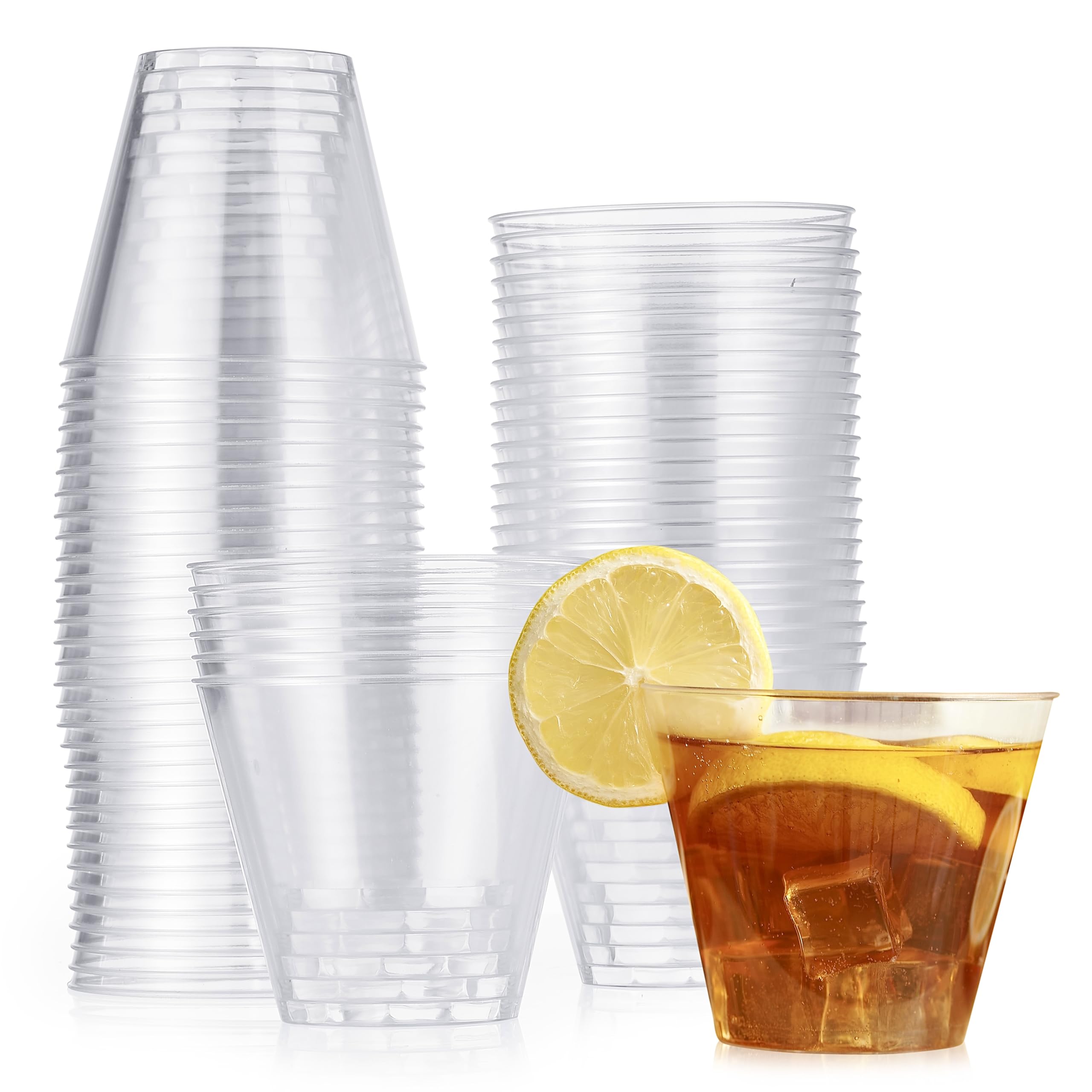 MATANA 60 Clear Hard Plastic Cups, Tumblers for Cocktails, Champagne, Wine & Desserts (255ml/9oz) - Weddings, Birthdays, Christmas, Parties - Elegant, Sturdy & Reusable
